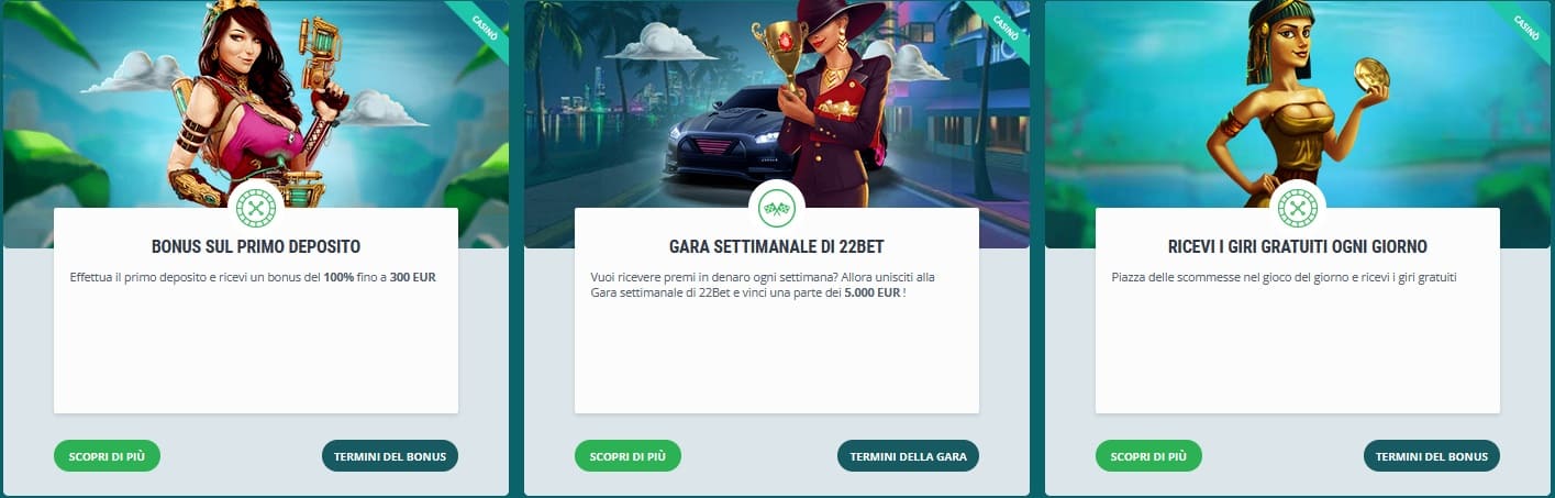 22 Bet Casino bonus